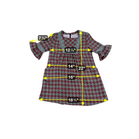Cocote Girls Dress Red Green Houndstooth Long Sleeve Size 4T Vintage Style - Picture 6 of 6